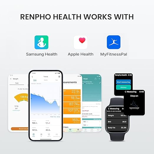 RENPHO Smart Scale for Body Weight, USB-C Rechargeable Digital Bathroom Scale, Electronic 13 Body Composition Monitor with Smartphone App, 396 lbs, Black, Elis 1 (11 inch)