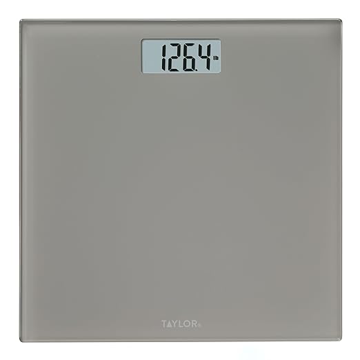 Taylor Digital Scales for Body Weight, Highly Accurate 350 LB Capacity Bathroom Scale, 11.0 x 11.0 Inch Durable Glass Platform, Battery Powered, Easy to Read, Gray