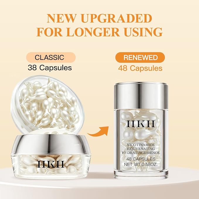 HKH Niacinamide Serum Capsules for Face – Anti Aging Dark Spot Remover Hydrating with Hyaluronic Acid & Vitamin E Reduce Wrinkles and Fine lines Smoothing and Firming Skin Care Travel Portable (48 ct)