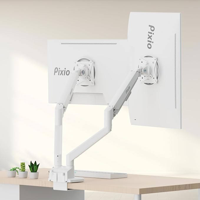 Pixio PS1D Wave White Dual Monitor Arm Stand Desk Mount