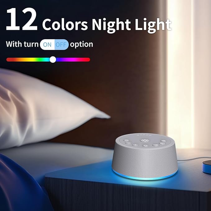 Sleep White Noise Sound Machines 32-Level Volume 30 Sounds 12 Colors Light 5 Timers Adjustable Light Brightness Compact for Everyone Travel Gift Memory Function