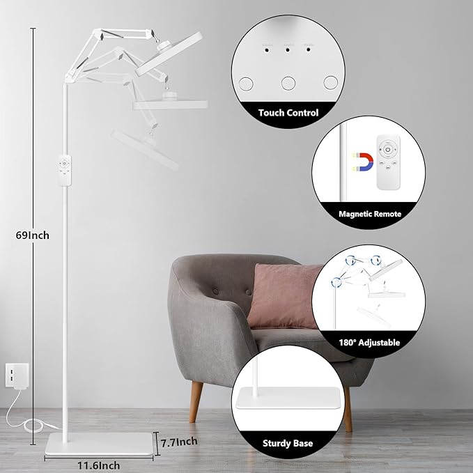 SUXIO Light Therapy Lamps - 12000 LUX Therapy Light, Happy Lamp with Remote, Lights Box Therapy with 3 Timer & 4 Brightness, LED UV-Free Daylights Lamp Perfect for Home, Office