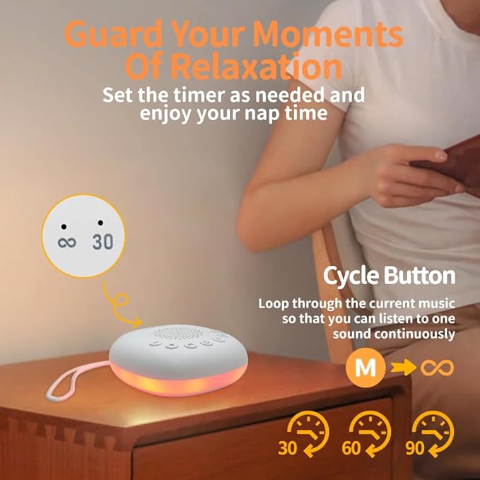 Portable White Noise Machine – Sleep Aid for Babies & Adults, Travel Sound Maker for Newborns, Kids & Toddlers – 20 Calming Sounds, 9-Color Night Light, Office Privacy & Baby Registry Must-Have
