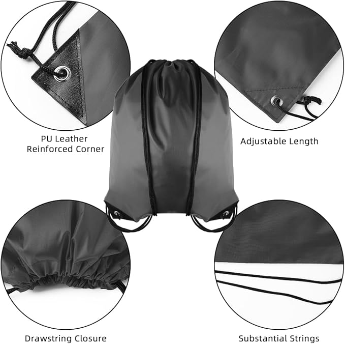 GoodtoU Drawstring Bags, Drawstring Backpacks Bulk Nylon Backpack Draw String Back Bag Cinch Sack Drawstring Gym Bag String Backpack for Sport, Traveling, Team (40Pcs, Grey)