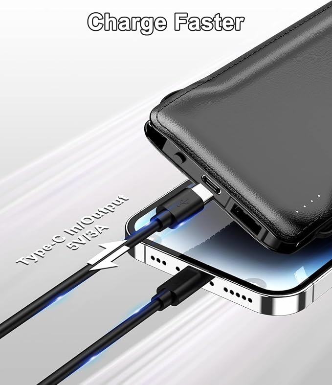 TG90° Portable Charger with Cords 10000mAh Power Bank with Built in Cables