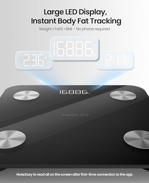 Scale for Body Weight, Digital Smart Bathroom Weight Scale with BMI, Body Fat, Muscle Mass, Accurate 20 Body Composition Scale, 10.2" Compact Scale with APP, 400lb, Black