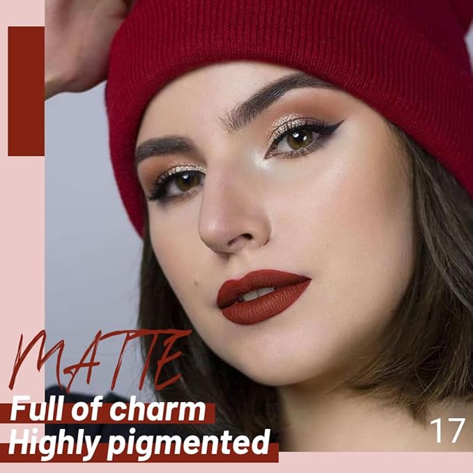 Matte Liquid Lipstick,Rose Pink Liquid Lip Stains, Long Lasting Waterproof Lip Gloss Makeup, Velvet Non-Stick Cup Lips Stain X-17#