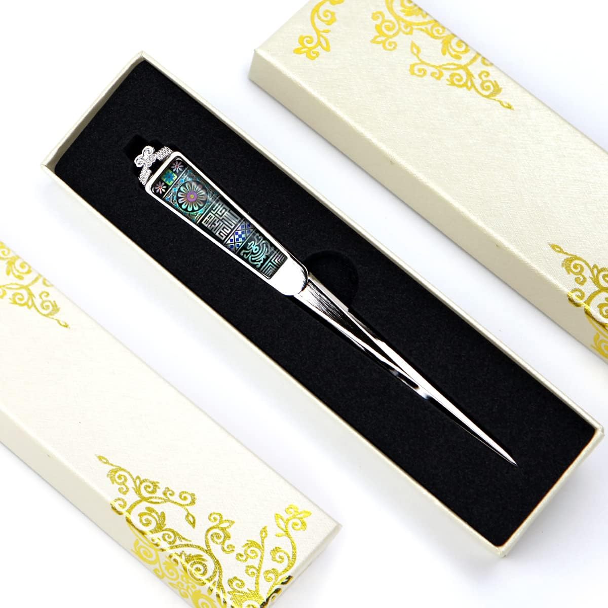 Envelope Opener Cutter Knife – 168mm Decorative Letter Opener for Envelopes, Boxes, Packages – Premium Rustproof Iron Letter Opener – Anti-Fingerprint Treatment (Oriental Pattern)