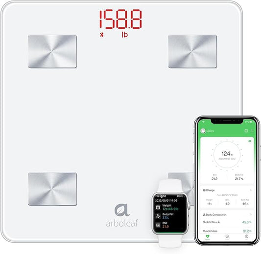 arboleaf Scale for Body Weight, Highly Accurate Smart Bathroom Weight Scale, 14 Key Body Composition Analysis Sync Apps, 5 to 400 lbs White