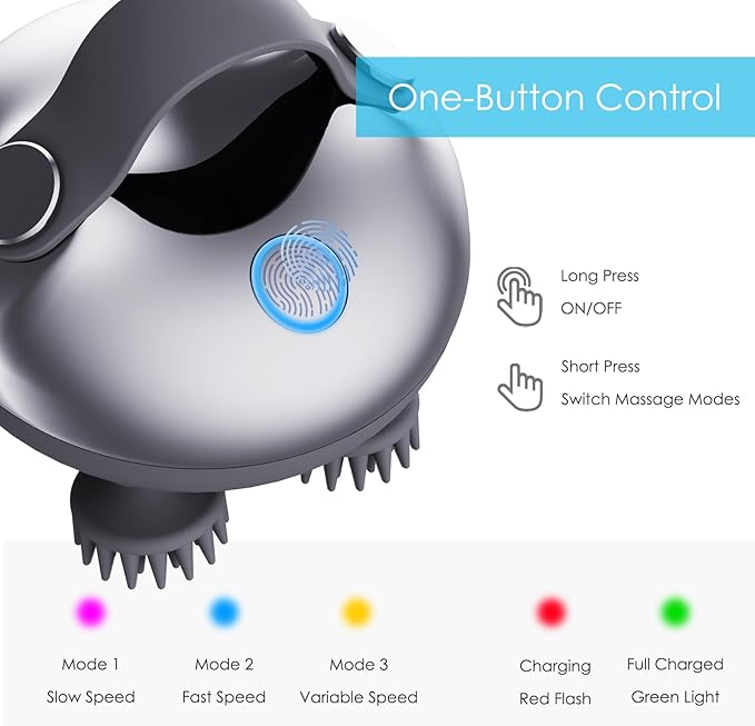 Electric Scalp Massager Hair Growth, IPX7 Waterproof Rechargeable Head Massager Scalp Stress Relax, Portable Handheld Hair Scalp Massager with 8 Removable Massage Claws(Silver)