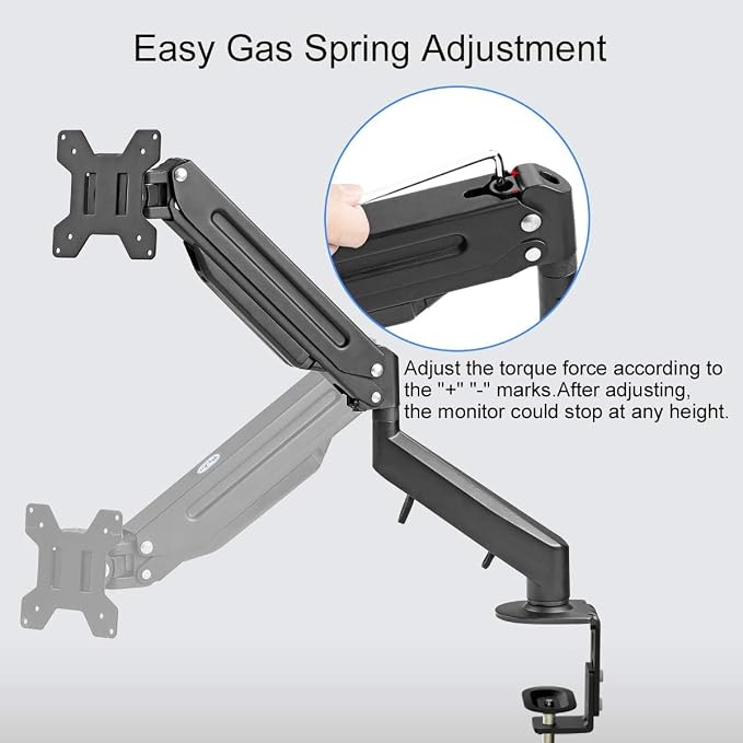 Suptek Monitor Mount Gas Spring Monitor Arm Desk Mount Fully Adjustable Fits 17
