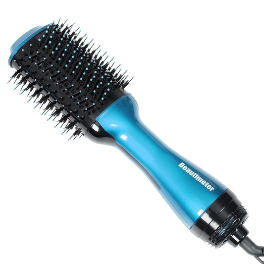 Beautimeter Blow Dryer Brush, Hot Air Brush One Step Hair Dryer and Styler Volumizer, 4 in 1 Negative Ionic Hair Styler with Oval Barrel for Smooth, Frizz-Free Hair Types, Blue & Black