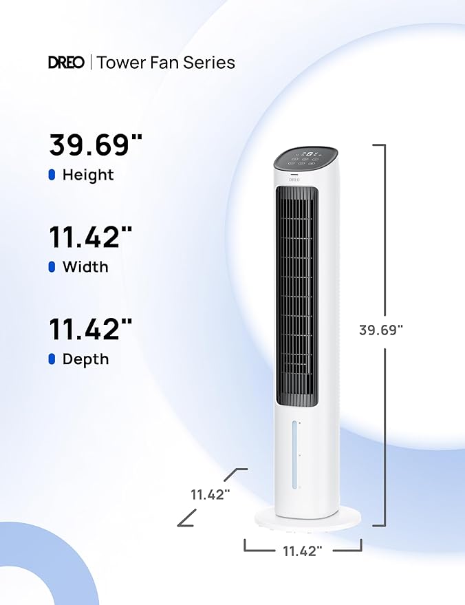 Dreo Evaporative Air Swamp Cooler, 40” Standing Fans that Blow Cold Air, 80° Oscillating Bladeless Cooling Fan for Bedroom, Removable Water Tank, Ice Packs, Remote Control, 4 Speeds, White and Black
