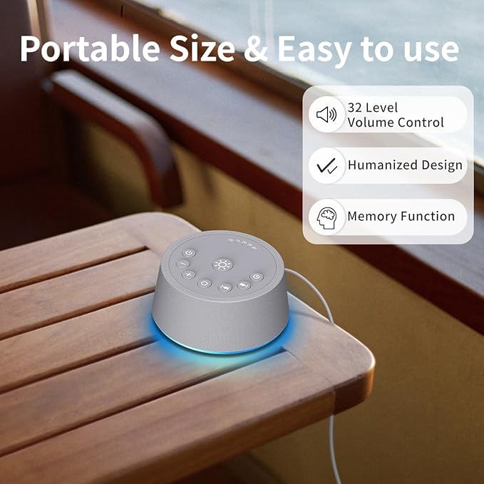Sleep White Noise Sound Machines 32-Level Volume 30 Sounds 12 Colors Light 5 Timers Adjustable Light Brightness Compact for Everyone Travel Gift Memory Function