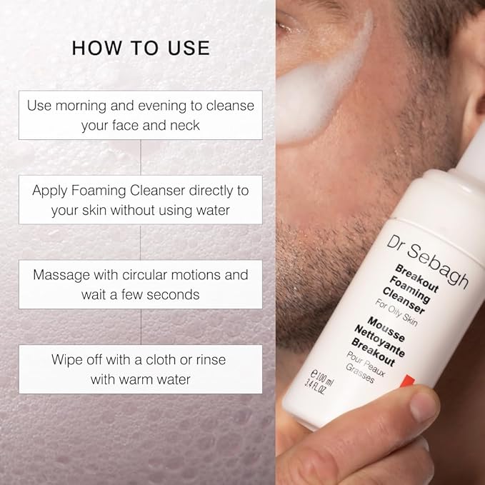 Dr Sebagh Breakout Foaming Cleanser (3.4 fl oz) - Face Wash for Acne Prone/Oily Skin - Purifies, Clears & Hydrates - Foam Face Wash for Oily Skin - Deep Pore Cleanser - Travel Size Facewash