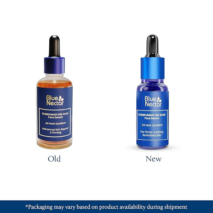 Blue Nectar 24K Gold Serum with Pure Kumkumadi Oil for Face | Ayurvedic Collagen Face Serum for Skin Tightening & Natural Radiance (24 Herbs, 1Fl Oz)