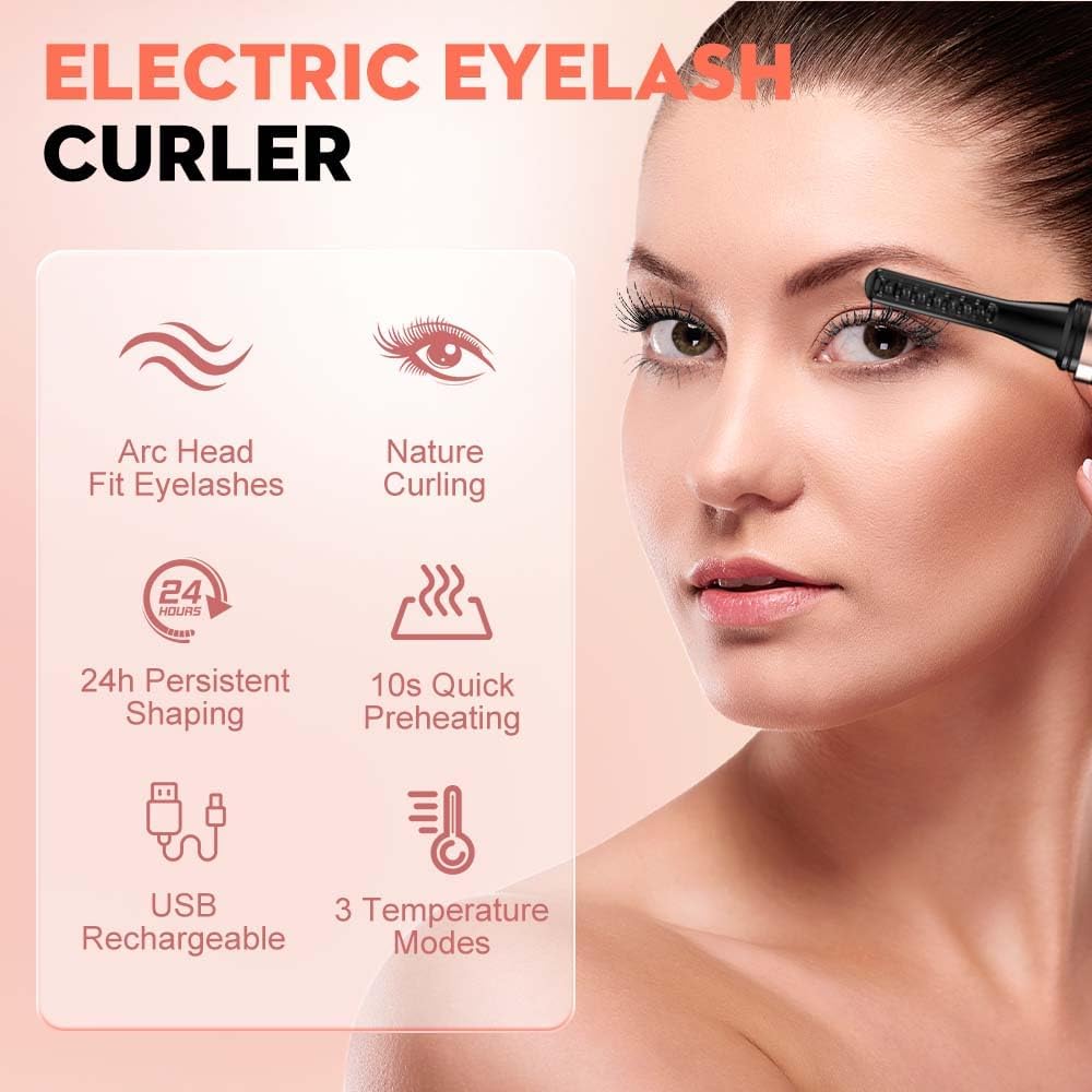 Heated Eyelash Curler, 2025 New Electric Eyelash Curler with LED Display, Portable Rechargeable Eye Lash Curlers Heated Makeup Tool for Women Girls (Black+White)