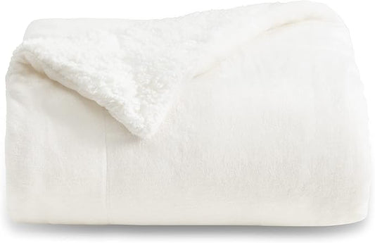 Bedsure Sherpa Fleece Throw Blanket for Couch - Thick and Warm, Soft Fuzzy Plush Throw Blanket for Winter, White, 50x60 Inches