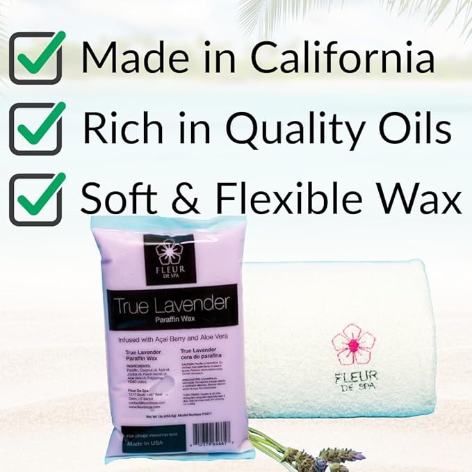 Paraffin Wax Refill for Hands and Feet | FLEUR DE SPA | Made in USA | With Acai, Coconut Oil, Jojoba, Aloe | Hydrates Dry Skin - At-Home Spa Experience
