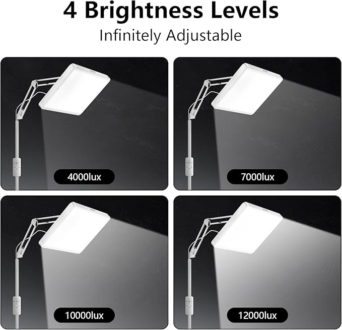 SUXIO Light Therapy Lamps - 12000 LUX Therapy Light, Happy Lamp with Remote, Lights Box Therapy with 3 Timer & 4 Brightness, LED UV-Free Daylights Lamp Perfect for Home, Office