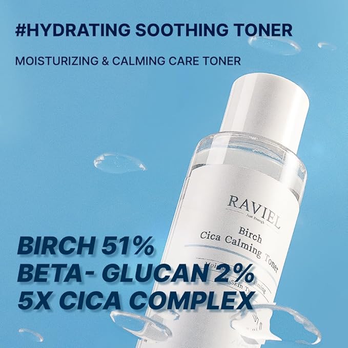 RAVIEL Birch CICA Barrier Repair Toner – Soothing & Deep Hydration for Sensitive, Dry, and Damaged Skin – Korean Skincare with Birch Sap & Centella Asiatica (5.07 fl oz)