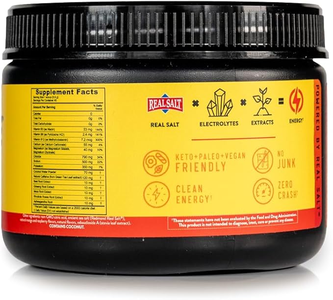 Redmond Re-Lyte Energy Electrolyte Mix, Raspberry Mango, 8.6oz Jar