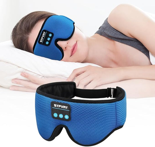 Bluetooth Sleep Mask Wireless Headphones 3D Bluetooth Eye Mask for Side Sleepers Blackout Eye Mask with Headphones Speaker for Airplane,Travel, Haze Blue