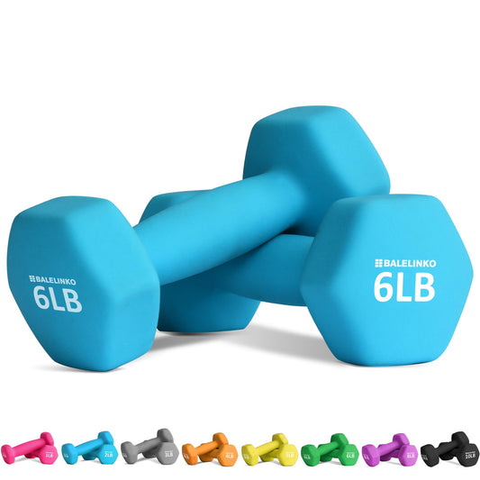 Balelinko Hand Weight Neoprene Coated Dumbbell, Exercise & Fitness Dumbbell for Home Gym Equipment Workouts Strength Training Free Weights for Women, Men, Seniors, Teens, and Youth, 6 LB Blue, Pair