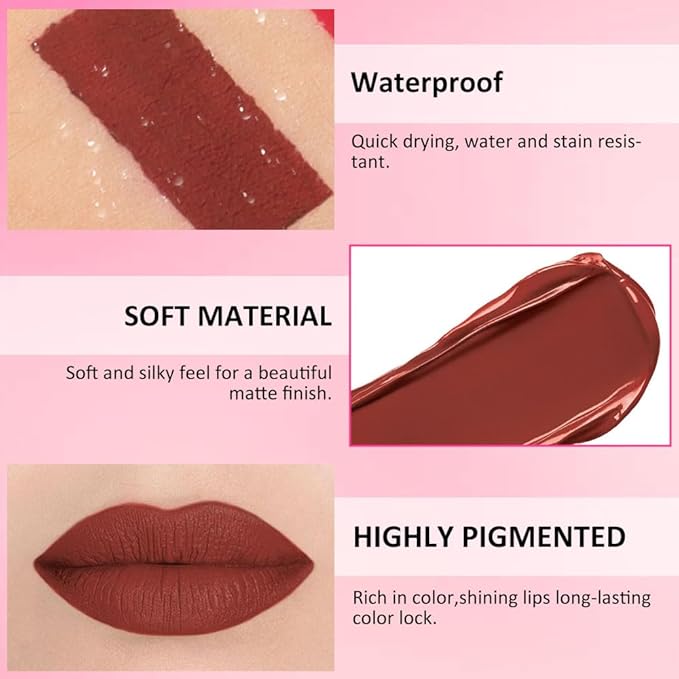Matte Liquid Lipstick,Rose Pink Liquid Lip Stains, Long Lasting Waterproof Lip Gloss Makeup, Velvet Non-Stick Cup Lips Stain X-17#