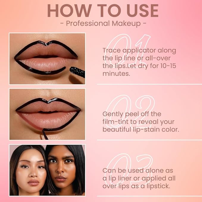 Matte Lip Stain Peel Off Lip Liner, Delicate Pink Peel Off Lip Stain Tattoo,Long Lasting & Waterproof Peel Off Lip Gloss Lip Liner,Transfer-Proof All Skin Types.0.12 fl oz #00