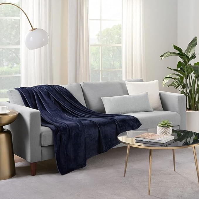 SERTA Cozy Plush Thick Fuzzy Super Soft Lightweight Throw Blanket for Bed, Couch, or Travel, King (108 in x 90 in), Navy