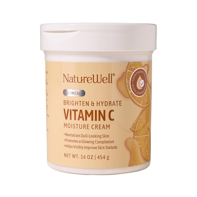 NATURE WELL Clinical Brighten & Hydrate Vitamin C Moisture Cream Skincare for Face, Body & Hands, Revitalizes Dull-Looking Skin, Promotes A Glowing Complexion, Helps Visibly Improve Skin Texture, 16oz