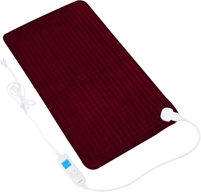 Ruqiji 17''x33'' XXXL King Size Heating Pad with Fast-Heating Technology&10 Temperature Settings, Flannel Electric Heating Pad/Pain Relief for Back/Neck/Shoulders/Menstrual Pain/Leg Cramp (Red)