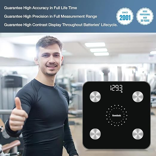 Homebuds Digital Bathroom Scale for Body Weight and Body Fat, Weighing Professional Since 2001, Body Composition Monitor Professional for BMI Fat Water Muscle with App, 400lb, Black