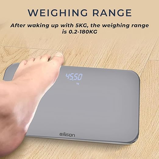 Eilison Highly Advance Digital Body Weight Scale 400lbs, Precision Step-on Bathroom Scale,Accurate & Large LED Display,Weight Verification,Auto-calibrated,Thick Tempered Glass (Silver)