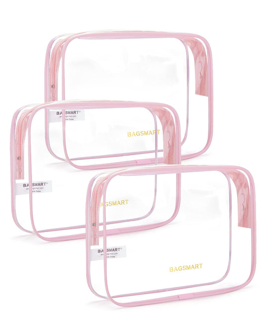 BAGSMART Clear Toiletry Bag, 2 Packs TSA Approved Water resistant Quart Size Travel Organizer, Airport Airline Travel Essential Carry On Makeup Cosmetic Bags for Women, Black
