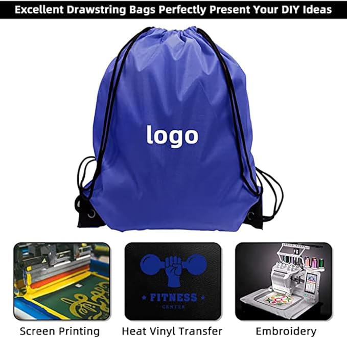 GoodtoU Drawstring Bags, Nylon Gym Bags with Cinch Sack - Drawstring Backpack for Sport, Traveling, Team (Blue, 48Pcs)