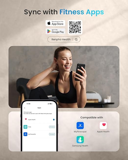 RENPHO Scale for Body Weight, Digital Weighing Elis Scales with Body Fat, FSA/HSA Eligible Smart Bluetooth Body Fat Measurement Device, Body Composition Monitor with Smart App, 396lbs