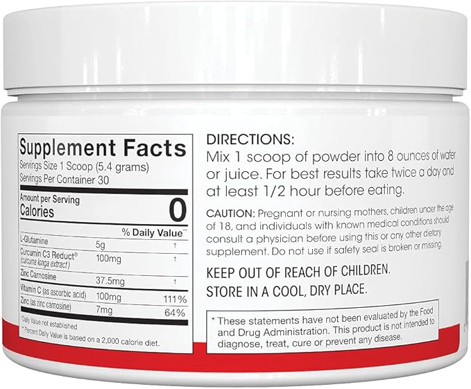 Silver Fern Gut Repair - Digestive Health Supplement Powder - L-Glutamine, Curcumin, Zinc & Ascorbic Acid (2 Tubs - 60 Servings)