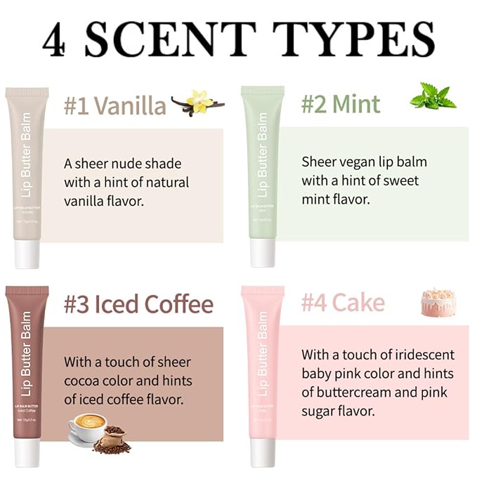 Lip Butter Balm - Lip Balm Hydrating - Tinted Lip Balm - Moisturizing Lip Gloss Set - Girls Lip Oil - Lip Moisturizer for Women - Lip Care Products - Christmas Gifts for Teen Girls