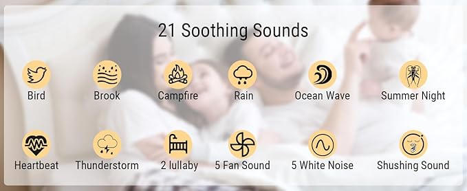 White Noise Machine for Baby & Adults with 21 Relaxing Sounds & Adjustable Night Light, Rechargeable & Portable Sleep Aid for Home & Travel