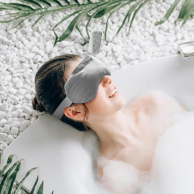Umisleep Lavender Eye Mask, Aromatherapy Weighted Sleep Mask for Dry Eyes Men Women, Microwave Heated Hot Therapy Eye Cover Moist Compression Pain Relief, Eye Pillow for Puffy Eyes, Sinus Pain, Grey