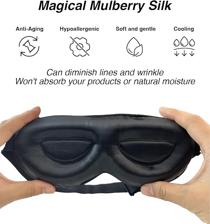PROMEED Adjustable 100% Mulberry Silk Sleep Mask 23 Momme, 3D Contoured No-Pressure Cup Eye Mask for Sleeping, Super Soft Breathable Blindfold, Perfect Blocks Light for Sleeping (Navy)