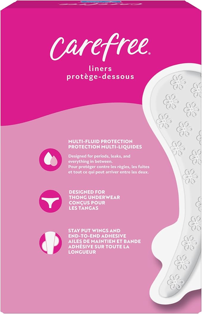 Carefree Panty Liners for Women, Thong Liners, Unwrapped, Unscented, 49ct | Pantiliners, Carefree Liners, Daily Liners for Women, Light Periods and Leaks | 49ct (Packaging May Vary)