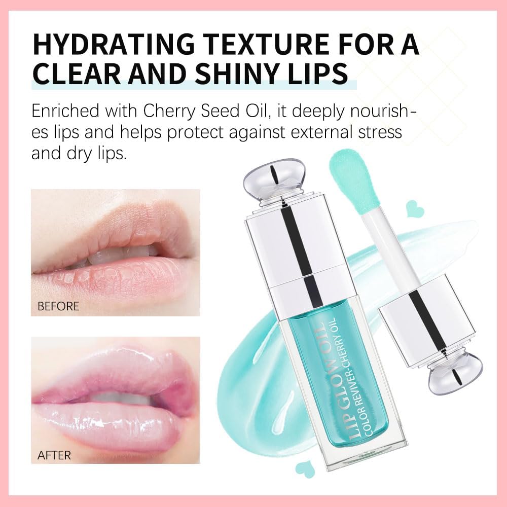 Hydrating Lip Glow Oil-Lip care oil- Lip Oil Tinted for Lip Care and Dry Lips-Prevents Dry Cracked-Non-sticky Big Brush Head-Lip Plumping -Lip Oil gloss tinted-002