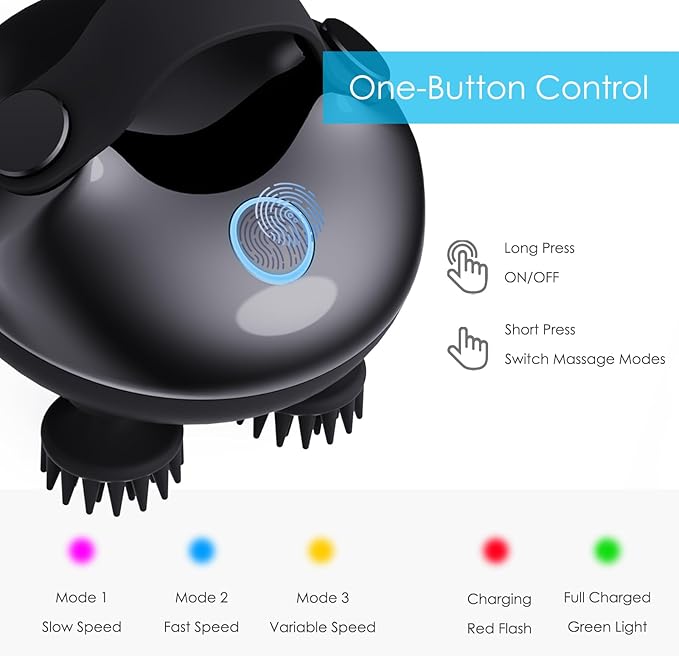 Electric Scalp Massager Hair Growth, IPX7 Waterproof Cordless Hair Scalp Massager Stress Relax, Portable Handheld Head Scratcher for Full Body Massage, Ideal Gifts(Black)