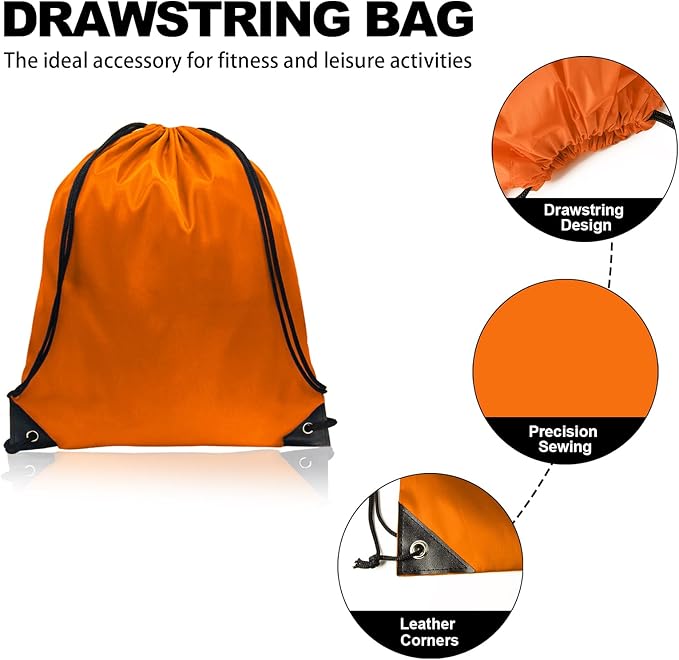 GoodtoU Drawstring Bags, Nylon Backpacks with Drawstring Closure for Sport, Traveling, Team (Orange, 128Pcs)