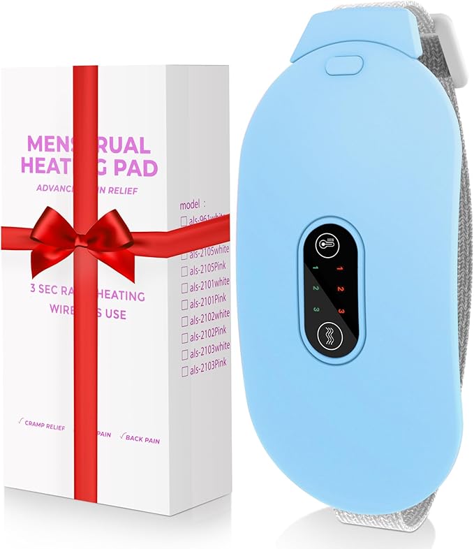 Heating Pads, Period Cramp Massager Portable Cordless Heating Pad with 6 Heat Levels and 6 Massage Modes for Back Pain Relief Menstrual Heating Pad (Blue)
