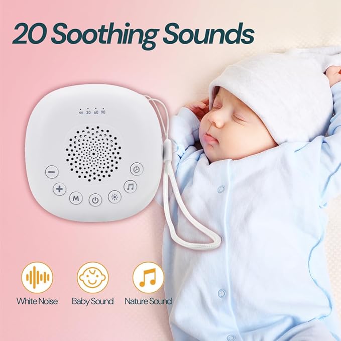 Portable White Noise Machine – Sleep Aid for Babies & Adults, Travel Sound Maker for Newborns, Kids & Toddlers – 20 Calming Sounds, 9-Color Night Light, Office Privacy & Baby Registry Must-Have