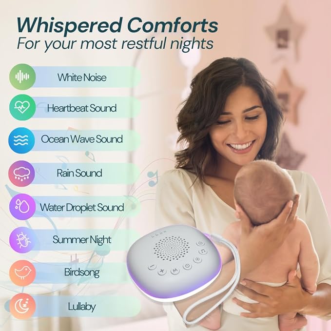 Portable White Noise Machine – Sleep Aid for Babies & Adults, Travel Sound Maker for Newborns, Kids & Toddlers – 20 Calming Sounds, 9-Color Night Light, Office Privacy & Baby Registry Must-Have